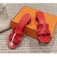 Top Design Hermes Classic Oasis Heel Slide Sandals 4.5cm in Palm Grained Leather Red 123030