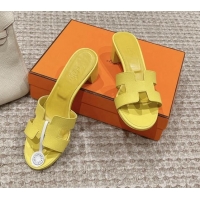 Shop Duplicate Hermes Classic Oasis Heel Slide Sandals 4.5cm in Palm Grained Leather Yellow 123031