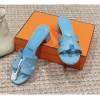 Most Popular Hermes Classic Oasis Heel Slide Sandals 4.5cm in Palm Grained Leather Blue 0123033