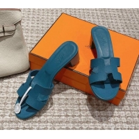 Luxury Cheap Hermes Classic Oasis Heel Slide Sandals 4.5cm in Palm Grained Leather Denim Blue 0123034