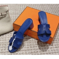 Pretty Style Hermes Classic Oasis Heel Slide Sandals 4.5cm in Palm Grained Leather Blue 123037