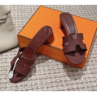 Good Product Hermes Classic Oasis Heel Slide Sandals 4.5cm in Palm Grained Leather Burgundy 123038