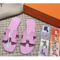 Purchase Hermes Classic Oran Flat Slide Sandals in Palm Grained Leather Purple 123046