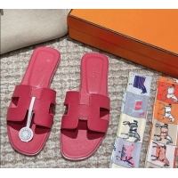 Unique Style Hermes Classic Oran Flat Slide Sandals in Palm Grained Leather Pink 123053