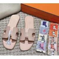 aaaaa Hermes Classic Oran Flat Slide Sandals in Smooth Leather Nude 0123073