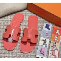 Popular Style Hermes Classic Oran Flat Slide Sandals in Smooth Leather Pink 0123074