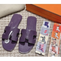 Trendy Design Hermes Classic Oran Flat Slide Sandals in Smooth Leather Purple 0123076