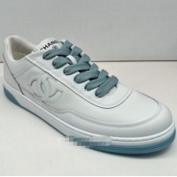 ​Top Quality Chanel Monogram Plain Toe Rubber Sole Lace-up Sneakers CH8743 White