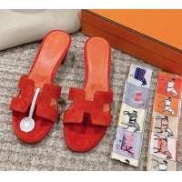 Grade Quality Hermes Classic Oasis Heel Slide Sandals 4.5cm in Suede Orange 0123089