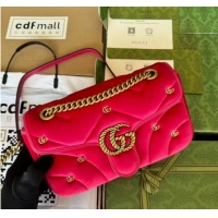 Top Quality Gucci GG MARMONT MINI SHOULDER BAG 446744 Dark pink quilted chevron velvet