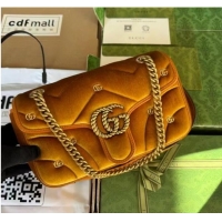 Pretty Style Gucci GG MARMONT MINI SHOULDER BAG 446744 Dark yellow quilted chevron velvet