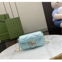 Best Design Gucci GG MARMONT SUPER MINI BAG 476433 Light blue iridescent quilted chevron leather