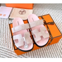 Lower Price Hermes Chypre Flat Sandals in Suede Light Pink 123106