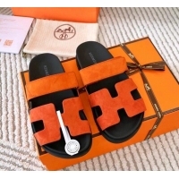 Trendy Design Hermes Chypre Flat Sandals in Suede Orange 123108