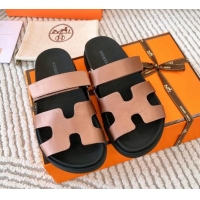 Best Quality Hermes Chypre Flat Sandals in Satin Fabric Powder Pink 0123110