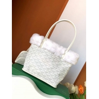 Generous Grade Goyard Anjou Reversible Tote Bag With Cony Fur Mini 2399 White