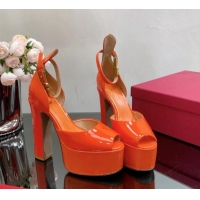 Perfect Valentino Tan-Go Platform Sandals 15.5cm in Patent Leather Orange 0108087