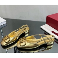 Top Design Valentino VLogo Metallic Leather Flat Ballerinas Gold 0108094