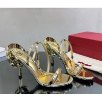 Good Looking Valentino Roserouche Sandal 9cm in Glaze Calfskin Gold 108097