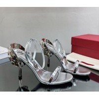 Low Cost Valentino Roserouche Sandal 9cm in Calfskin Silver 108098