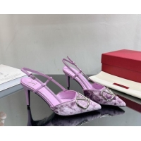 Unique Style Valentino VLogo Signature Slingback Pumps 8cm in Velvet Light Purple 108104