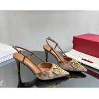 Feminine Valentino VLogo Signature Slingback Pumps 8cm in Velvet Light Brown 0108105