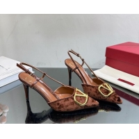 Purchase Valentino VLogo Signature Slingback Pumps 8cm in Velvet Brown 0108107