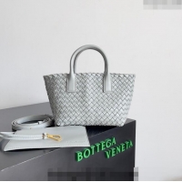 Buy Discount Bottega Veneta Mini Cabat Tote Bag in Intreccio Leather 709464 Light Grey 2023