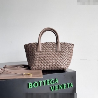 Shop Best Bottega Veneta Mini Cabat Tote Bag in Intreccio Leather 709464 Taupe Grey 2023