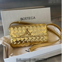 Classic Bottega Veneta Mini Andiamo Cross-Body Bag in Intrecciato Laminated Leather 755545 Gold 2023