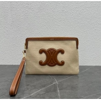 Super Quality Celine Small Pouch With Strap Cuir Triomphe In Textile And Calfskin C0024 White