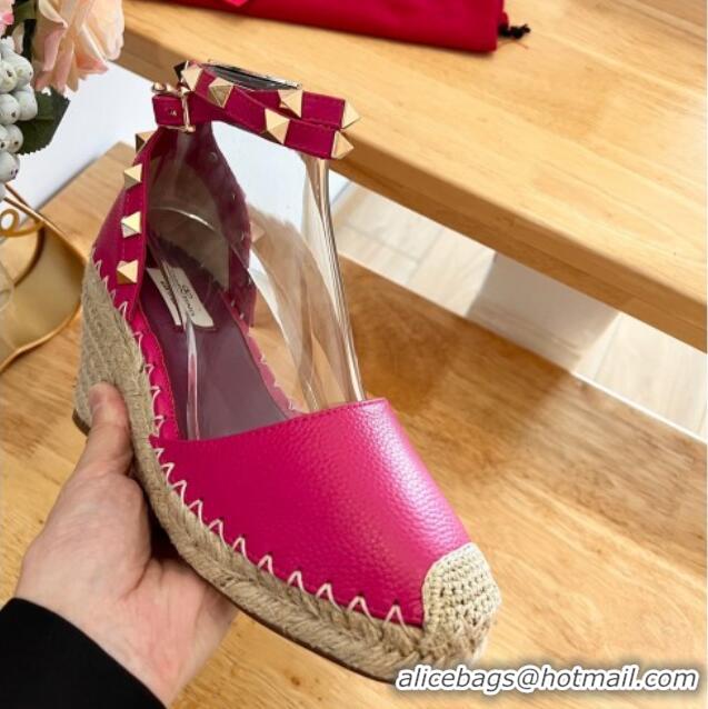 Best Grade Valentino Metallic Grained Leather Rockstud Wedge Pumps 9.5cm Red 0125079