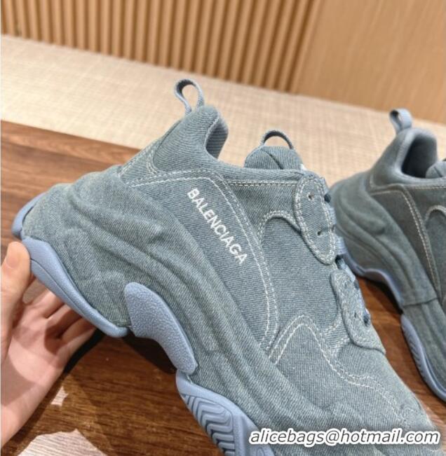 Good Quality Balenciaga Triple S Sneakers in Light Blue Denim 129025