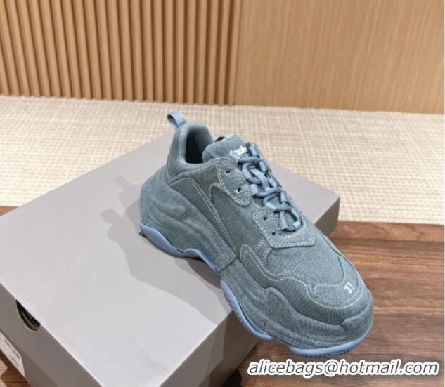 Good Quality Balenciaga Triple S Sneakers in Light Blue Denim 129025