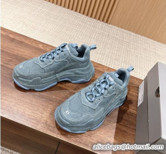 Good Quality Balenciaga Triple S Sneakers in Light Blue Denim 129025