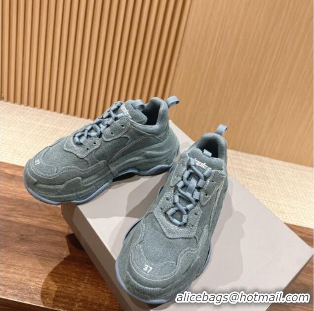 Good Quality Balenciaga Triple S Sneakers in Light Blue Denim 129025