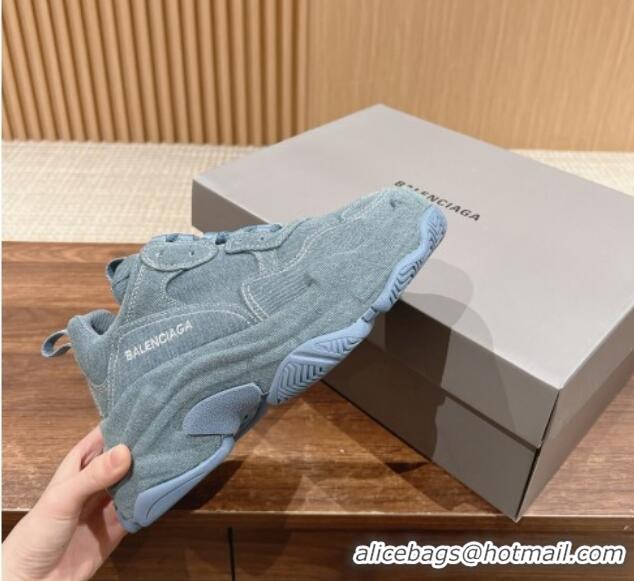 Good Quality Balenciaga Triple S Sneakers in Light Blue Denim 129025