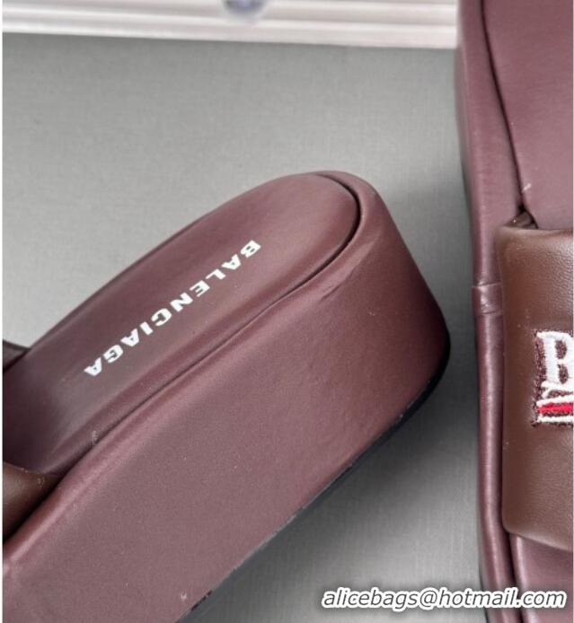 Buy Fashionable Balenciaga Logo Stripes Calfskin Platform Slide Sandals Burgundy 129029