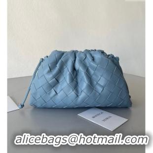 Inexpensive Bottega Veneta Mini Pouch Bag in Wide Intrecciato Leather 585852 Light Blue 2023