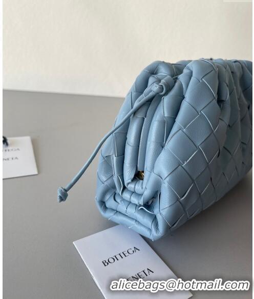 Inexpensive Bottega Veneta Mini Pouch Bag in Wide Intrecciato Leather 585852 Light Blue 2023