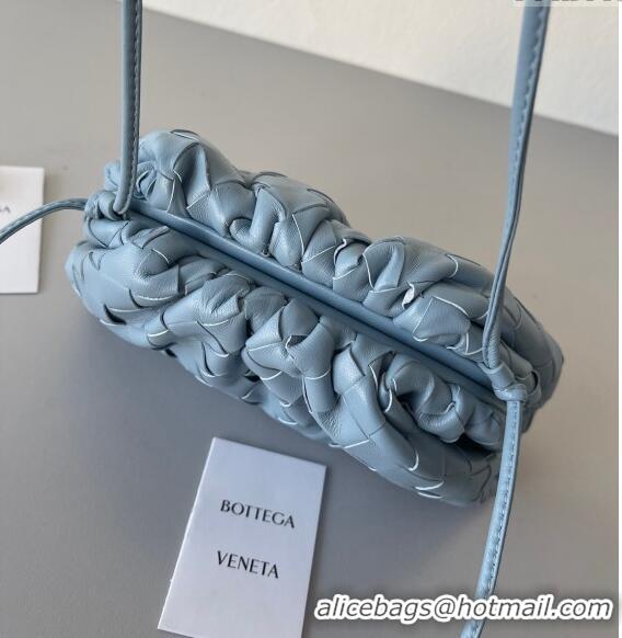 Inexpensive Bottega Veneta Mini Pouch Bag in Wide Intrecciato Leather 585852 Light Blue 2023