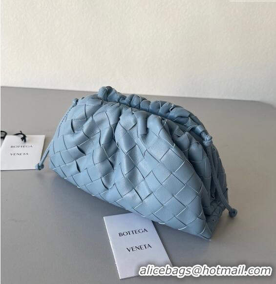 Inexpensive Bottega Veneta Mini Pouch Bag in Wide Intrecciato Leather 585852 Light Blue 2023