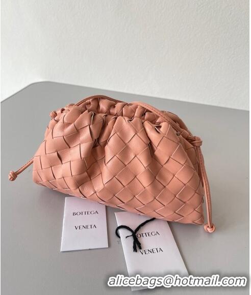 Discount Bottega Veneta Mini Pouch Bag in Wide Intrecciato Leather 585852 Peachy Pink 2023