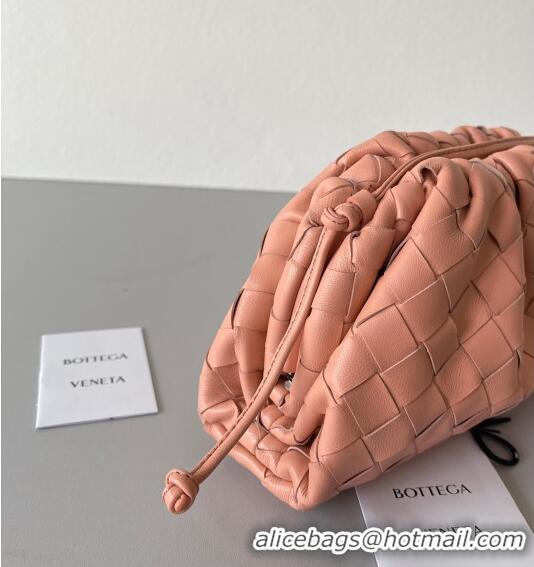 Discount Bottega Veneta Mini Pouch Bag in Wide Intrecciato Leather 585852 Peachy Pink 2023