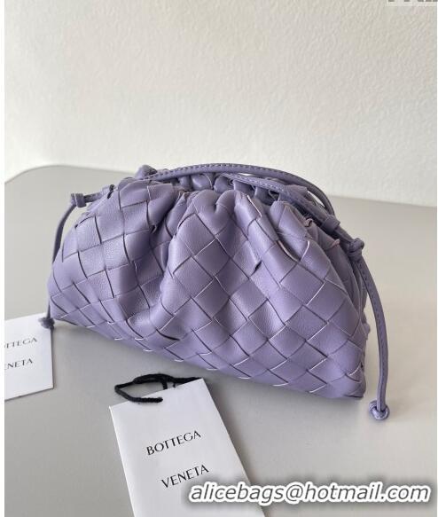 Good Quality Bottega Veneta Mini Pouch Bag in Wide Intrecciato Leather 585852 Purple 2023