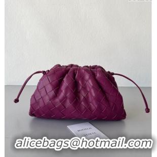 Best Luxury Bottega Veneta Mini Pouch Bag in Wide Intrecciato Leather 585852 Dark Purple 2023