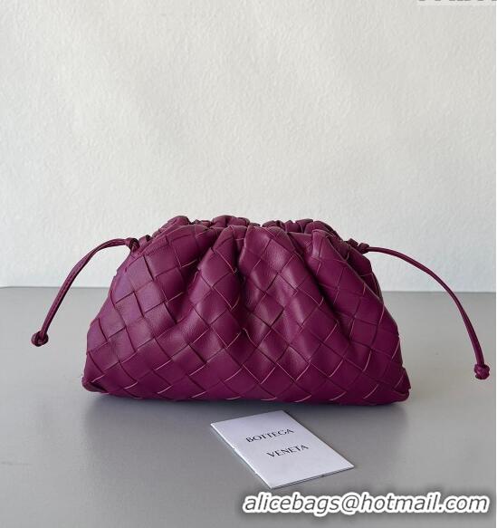 Best Luxury Bottega Veneta Mini Pouch Bag in Wide Intrecciato Leather 585852 Dark Purple 2023