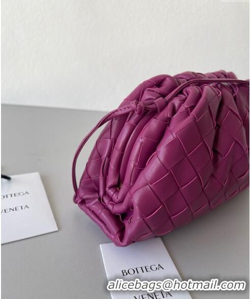 Best Luxury Bottega Veneta Mini Pouch Bag in Wide Intrecciato Leather 585852 Dark Purple 2023