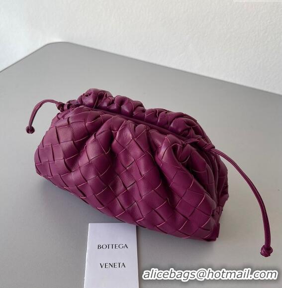 Best Luxury Bottega Veneta Mini Pouch Bag in Wide Intrecciato Leather 585852 Dark Purple 2023