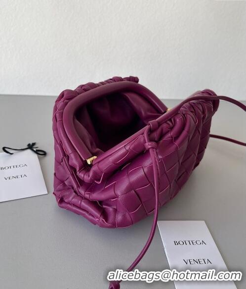 Best Luxury Bottega Veneta Mini Pouch Bag in Wide Intrecciato Leather 585852 Dark Purple 2023